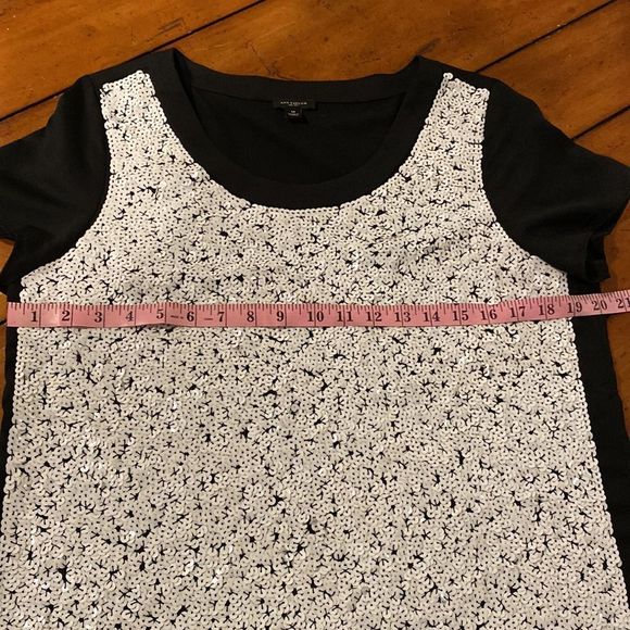 Ann Taylor Black Top covered in White Sequins - Picture 12 of 14